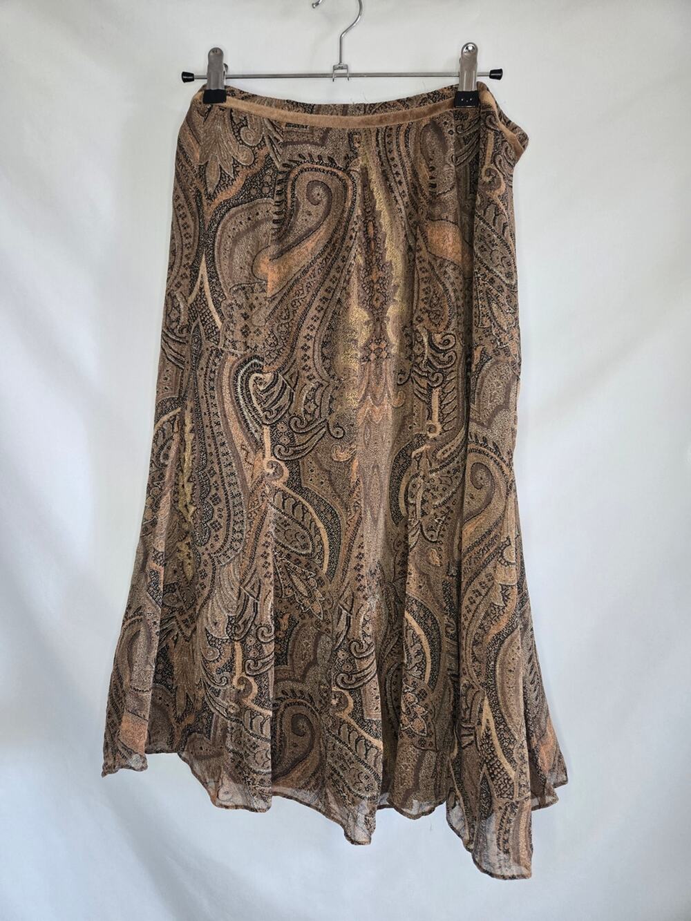 Anne Klein Brown Paisley A‑Line Midi Skirt • Size 10